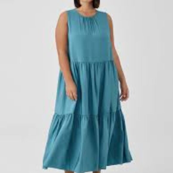 NWT Eileen Fisher River Washed Silk Tiered Dress